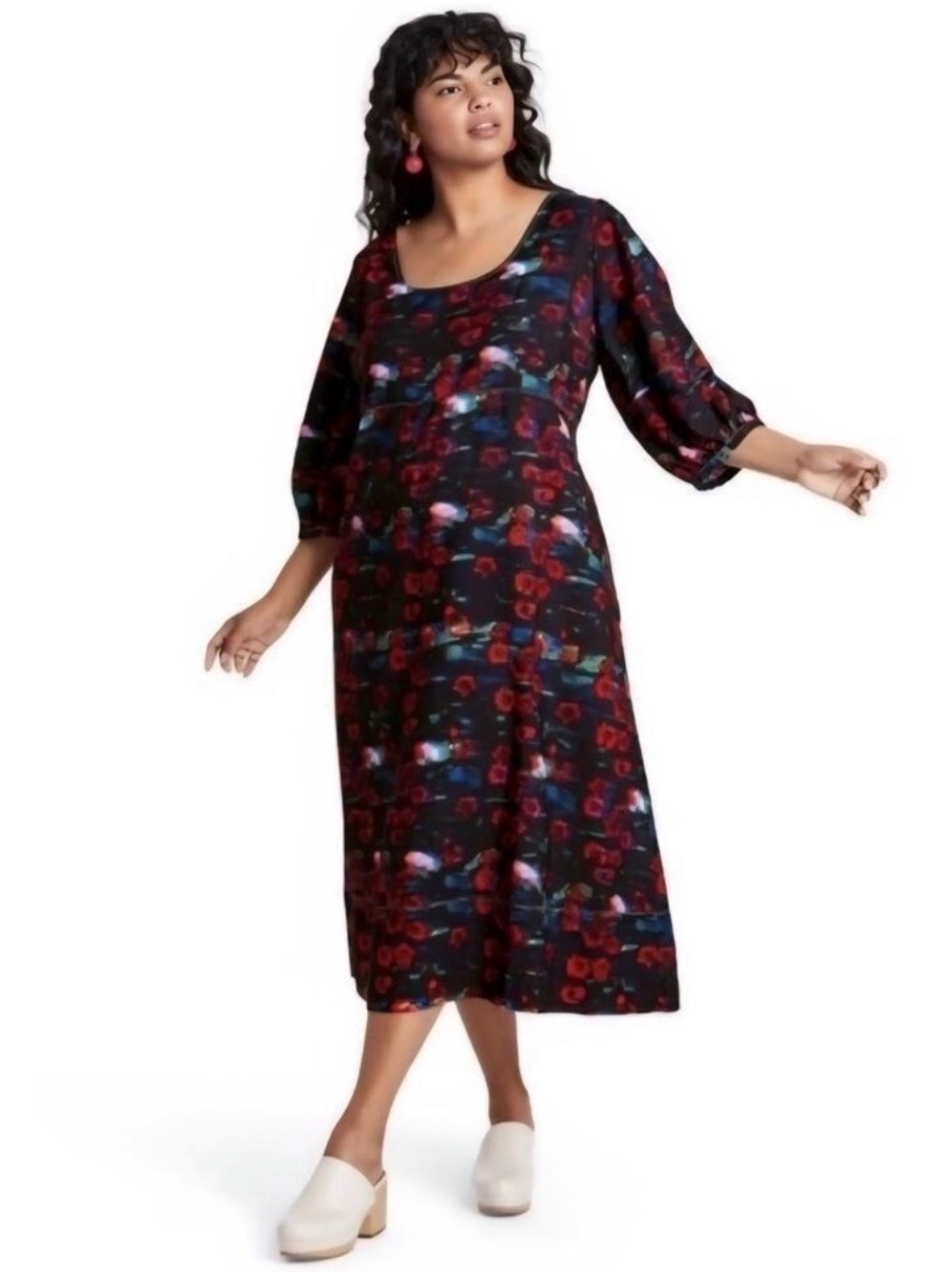 Rachel Comey Black & Red Floral Puff Midi Chemise size 0